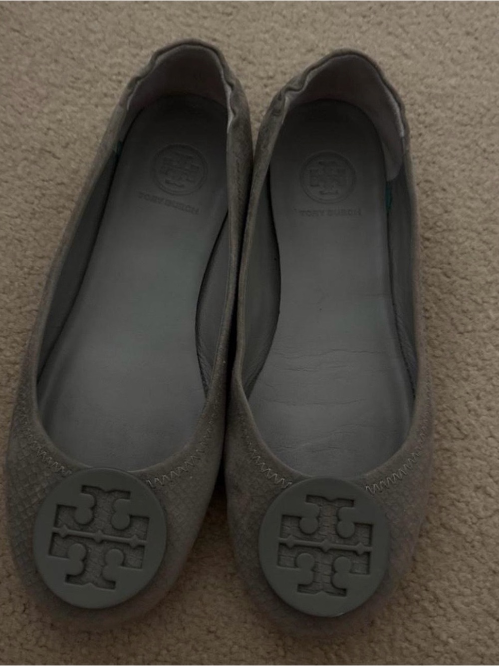 Tory Burch Minnie Grey Suede Ballet Flats